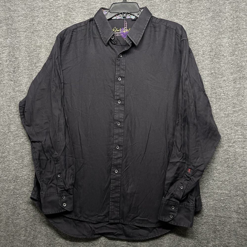 Robert Graham Shirt BLACK Mens‎ 2XL Geometric Long Sleeve Flip Cuff Button Up
